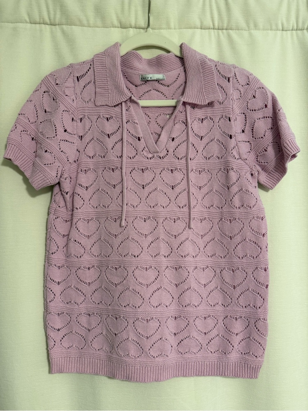 Lilac Heart Knit Polo Top